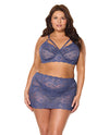 Twilight Fever Lace Bra & Skirt - Navy 1X/2X