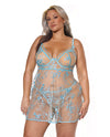 Blue Blossom Underwire Babydoll w/G-String - Blue 1X/2X