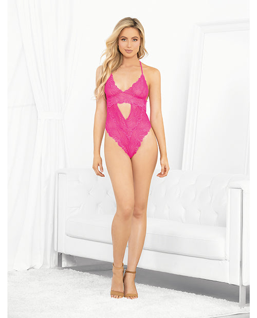 Neons Keyhole Front Teddy w/Tanga Back - Neon Pink