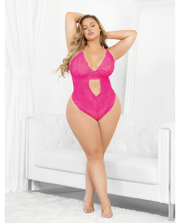 Neons Keyhole Front Teddy w/Tanga Back - Neon Pink