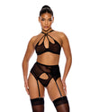 Feeling Butterflies Mesh Halterneck Bra w/Garter & Panty - Black MD