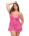 Valentine Lace Babydoll w/Bows & G-String - Rose 1X/2X