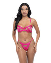 Raelynn Satin Strappy Underwire Bra w/G-String 2 pc Set - Pink Yarrow MD