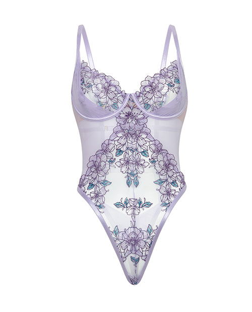 Lavender Embroidered Mesh Underwire Teddy - Lavender 1X