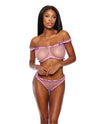 Sheer Dot Mesh Ruffled Bralette w/Thong - Pink LG
