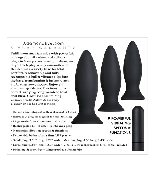 Adam & Eve Rechargeable Vibrating Anal Training Kit - Black