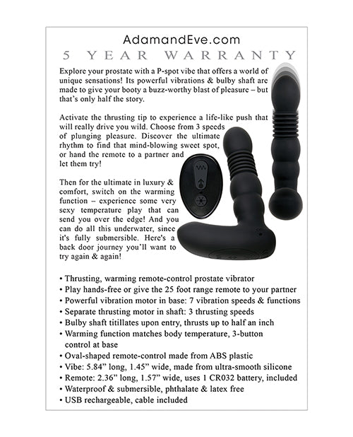 Adam & Eve Eve's Warming Trusting Prostate Probe - Black