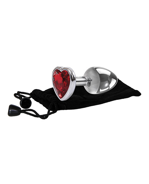 Adam & Eve Red Heart Gem Anal Plug - Medium Red/Chrome