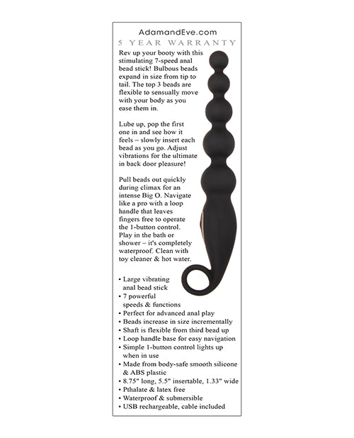 Adam & Eve Vibrating Anal Bead Stick - Black