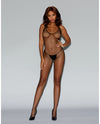 Diamond Net Halter Open Crotch Bodystocking (Thong Not Included) Black O/S