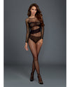 Stretch Fishnet Long Sleeved Bodystocking, Worn On or Off the Shoulder Black O/S