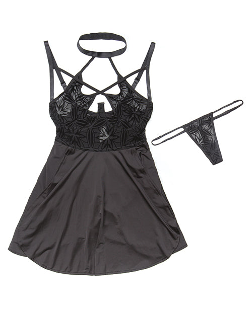 Halter Neck & Underwire Cup Babydoll & G-String - Black
