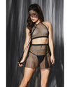 Play Darque Fishnet Halter Top, Skirt, Veil Headband, & Removable Leash Blk O/S