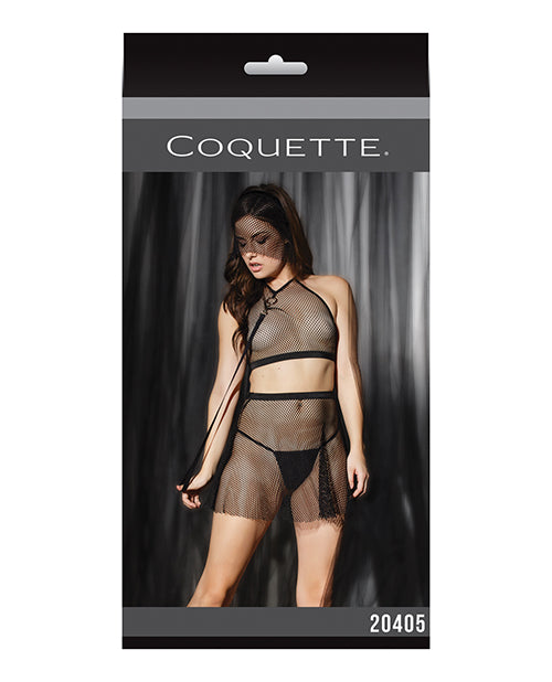 Play Darque Fishnet Halter Top, Skirt, Veil Headband, & Removable Leash Blk O/S