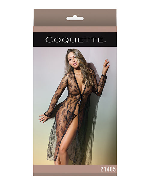 Classic Sheer Lace Robe & G-String Black O/S