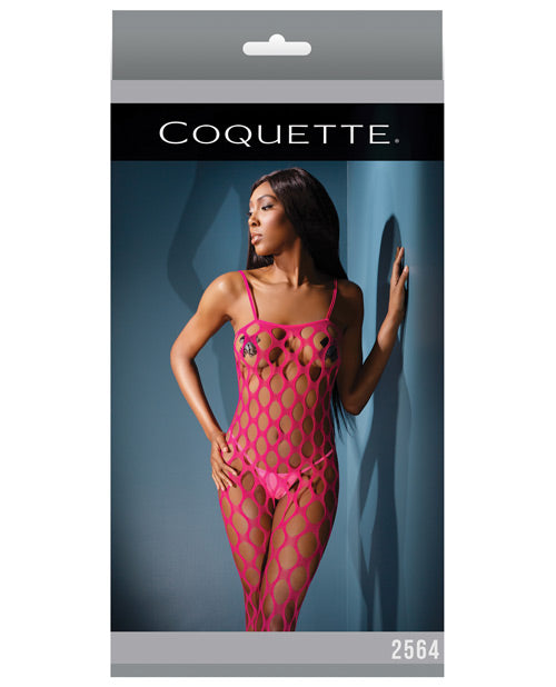 Sleek Seamless Stretch Open Net Bodystocking Neon Pink O/S