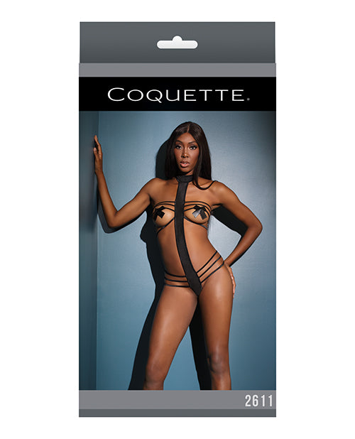 Bold Stretch Knit Strappy Cupless, Halter Teddy (Pasties Not Included) Black O/S