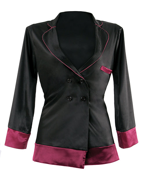 Premiere Marjorie Contrast Cuff Satin Blazer Jacket Black/Berry S/M