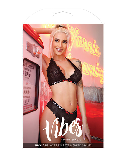 Vibes Fuck Off Lace Bralette & Cheeky Panty Black S/M