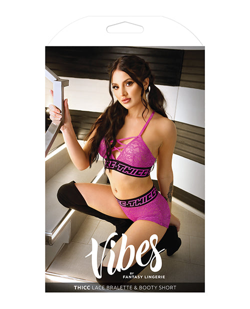 Vibes Thicc Stretch Lace Bralette & Booty Shorts Pink M/L