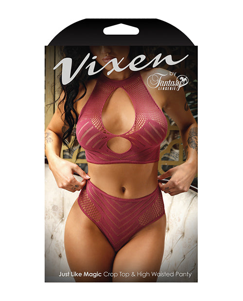 Vixen Just Like Magic Stretch Net Halter Top & Panty Mulberry O/S