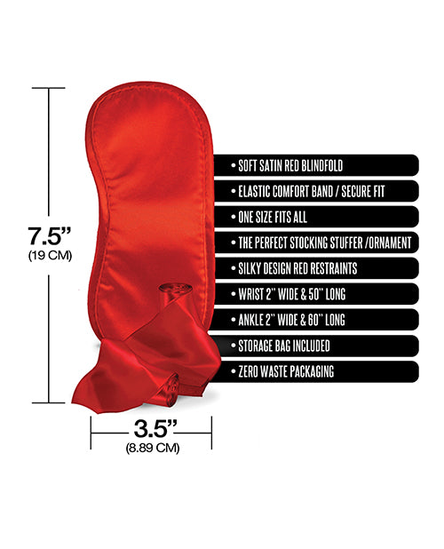 Naughty List Gift Satin Blindfold Wrist & Ankle Sash - Red