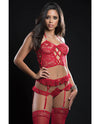 Cami Top Lingerie Set w/Flutter Garter Belt & Stockings Red Berry O/S