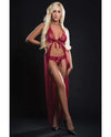 Cut Out Open Front Flyaway Night Gown w/Pearl Chains & Panty Red Berry O/S