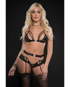 Lace Bra, Cheeky Panty Garter & Stockings Blackout O/S