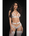 Lace Bra, Cheeky Panty Garter & Stockings Lavish White O/S