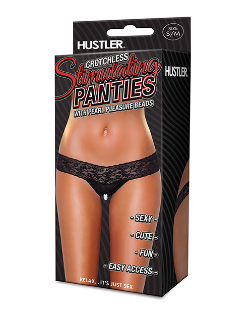 Hustler Stimulating Panties w/Pearl Pleasure Beads - Black