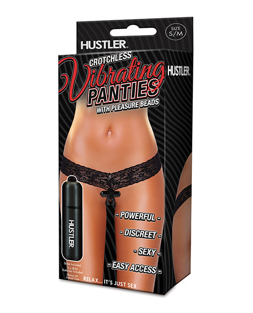 Hustler Vibrating Panties w/Hidden Vibe Pocket, Bullet & Stimulation Beads - Black
