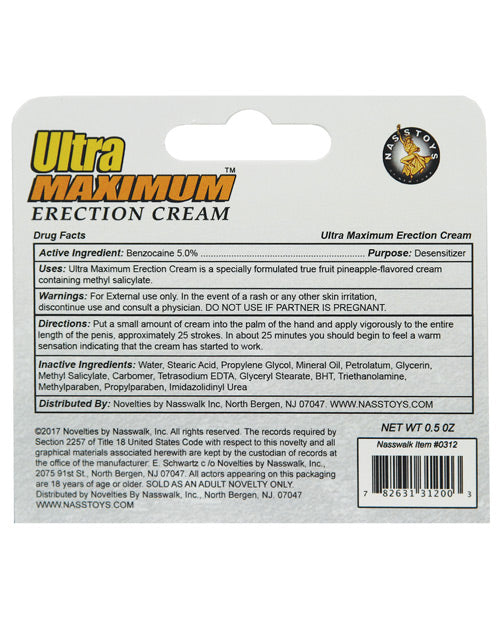 Ultra Maximum Erection Cream - .5 oz