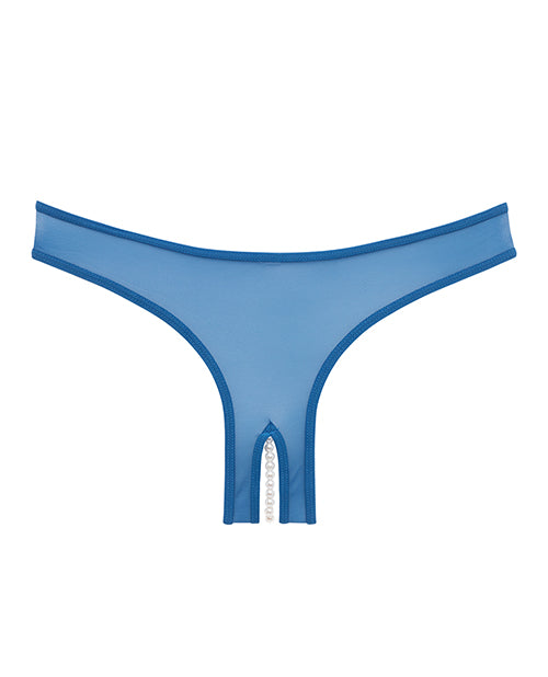 Crotchless Thong w/Pearls Mykonos Blue 1X/2X