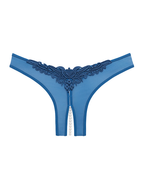 Crotchless Thong w/Pearls Mykonos Blue 3X/4X