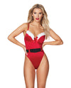 Holiday Padded Cup Teddy with Marabou Trim Red L/XL