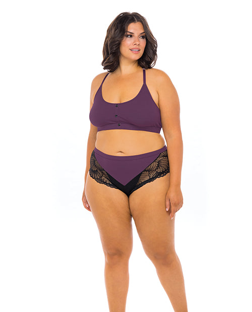 Claribel Ribbed jersey Bralette & Boyshort Italian Plum 1X/2X