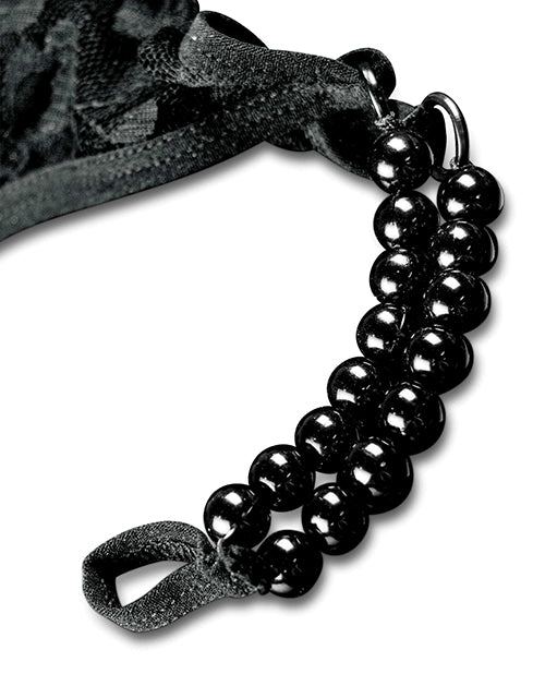 Hookup Panties Crotchless Pleasure Pearls Black XL-XXL