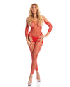 Pink Lipstick In My Head Net Bodystocking Red O/S