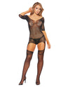 Off the Shoulder Bodystocking w/3/4 in Sleeves Black O/S