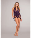 Lace & Sheer Skirted Teddy Eggplant O/S