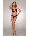 Stretch Lace Halter Bralette & Thong w/Gold Chains Plum O/S