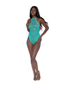 Simply Sexy Stretch Lace Halter Teddy w/Adjustable Ribbon for Side Ruching Ocean O/S