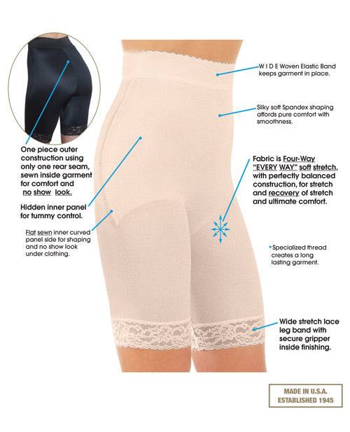 Rago Shapewear Long Leg Shaper w/Gripper Stretch Lace Bottom - Beige