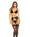 Rene Rofe Underneath It All Bra, Garter Belt & G-String Black S/M