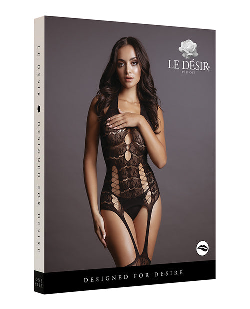 Shots Le Desir Lace Suspender Bodystocking Black O/S