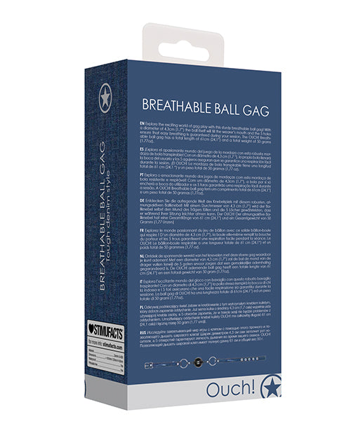 Shots Ouch Breathable Ball Gag w/Denim Straps - Blue