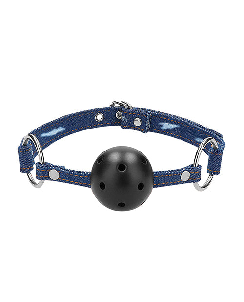 Shots Ouch Breathable Ball Gag w/Denim Straps - Blue
