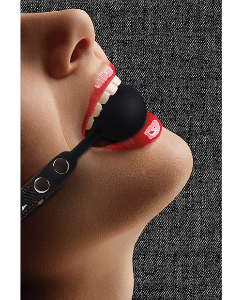 Shots Ouch Silicone Gag w/Denim Straps - Black