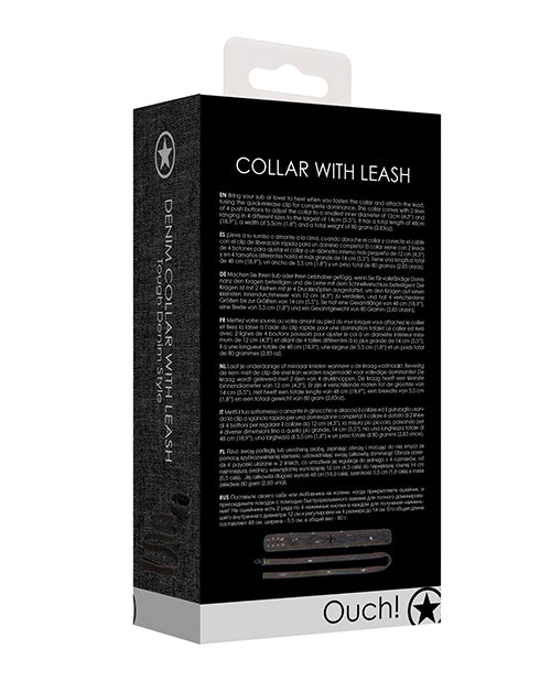 Shots Ouch Denim Collar w/Leash - Black